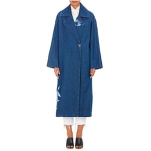 RAQUEL ALLEGRA Denim Floral Print Trench Coat